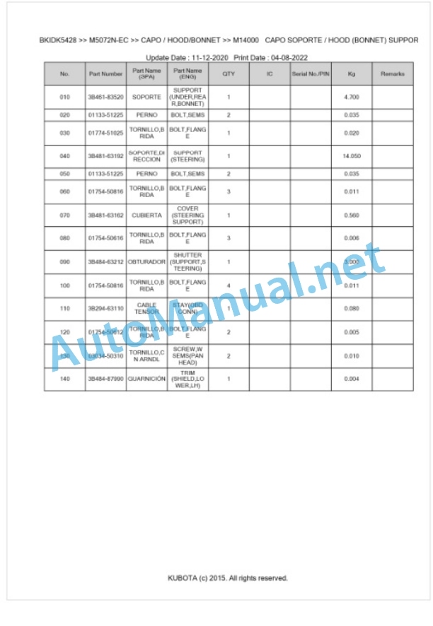 Kubota M5072N Parts Manual PDF BKIDK5428-5