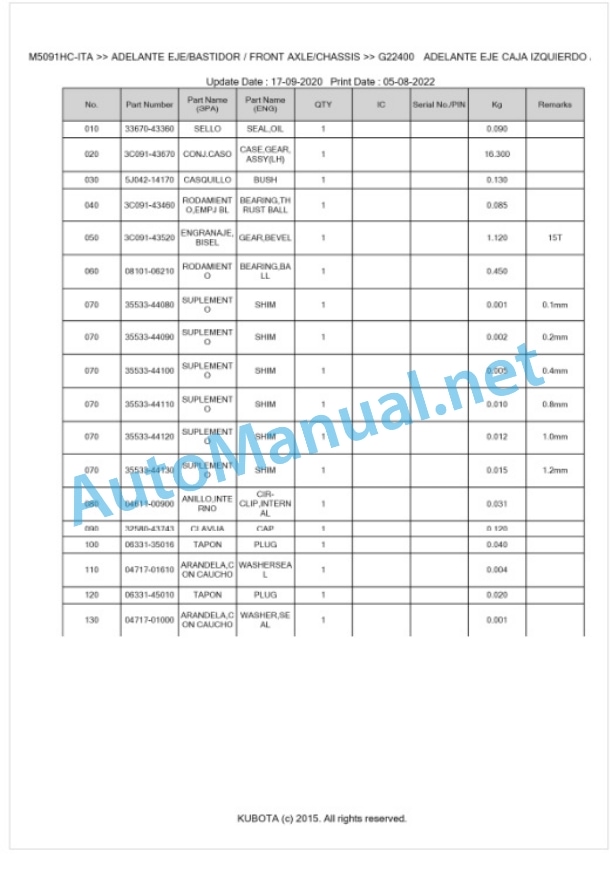 Kubota M5091HC Parts Manual PDF BKIDK5384-4