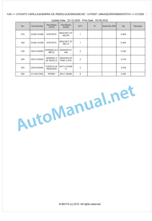 Kubota M5091UN Parts Manual PDF BKIDK5254-5