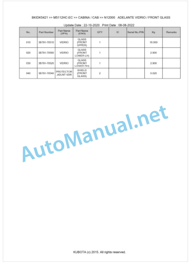 Kubota M5092HC, M5112HC Parts Manual PDF BKIDK5421-5