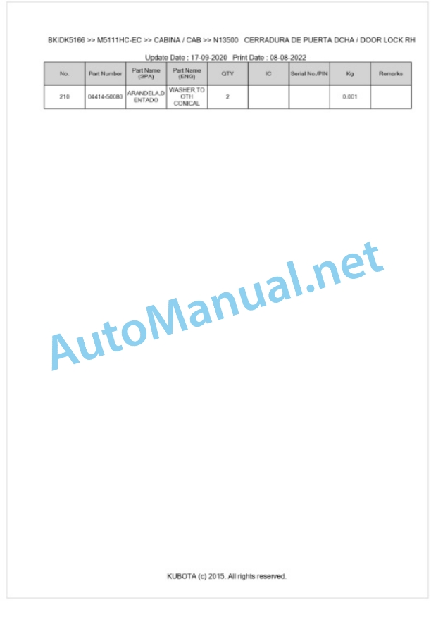 Kubota M5111HC Parts Manual PDF BKIDK5166-5