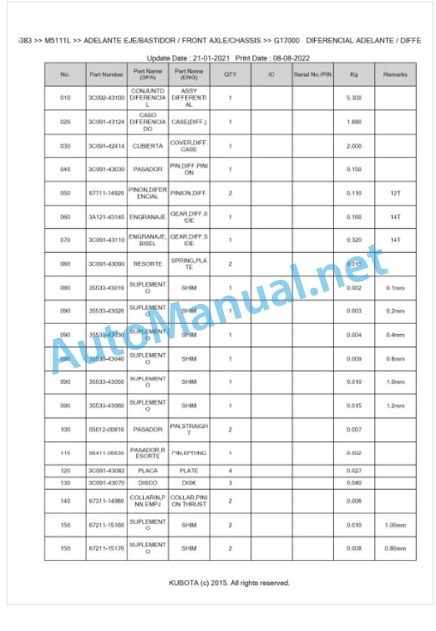 Kubota M5111L Parts Manual PDF BKIDK5383-4