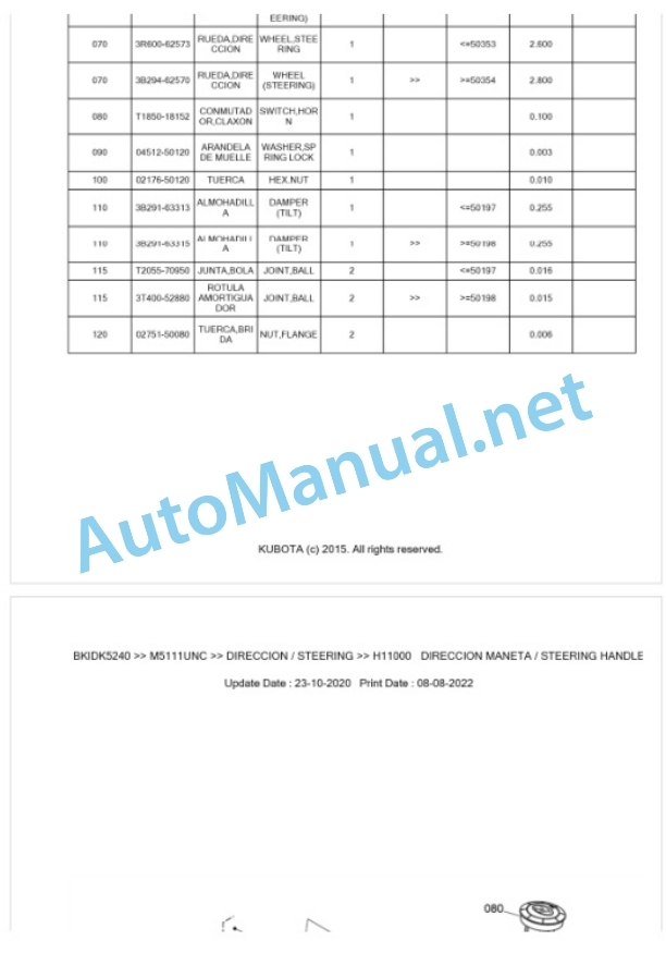 Kubota M5111UNC Parts Manual PDF BKIDK5240-4