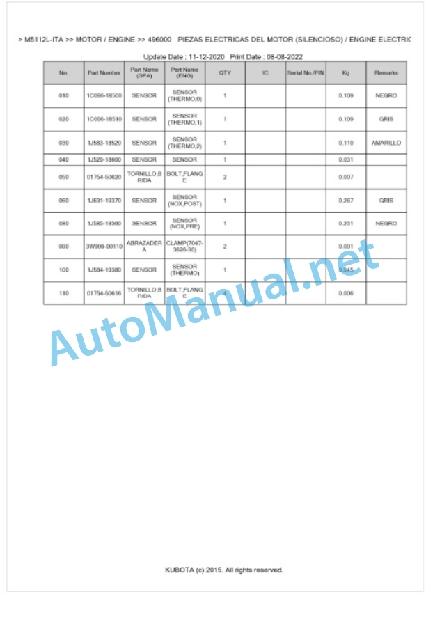 Kubota M5112L Parts Manual PDF BKIDK5437-2