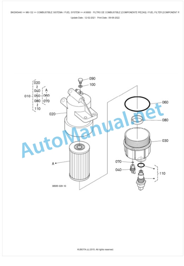 Kubota M6-122, M6-132, M6-142 Parts Manual PDF BKIDK5440-2