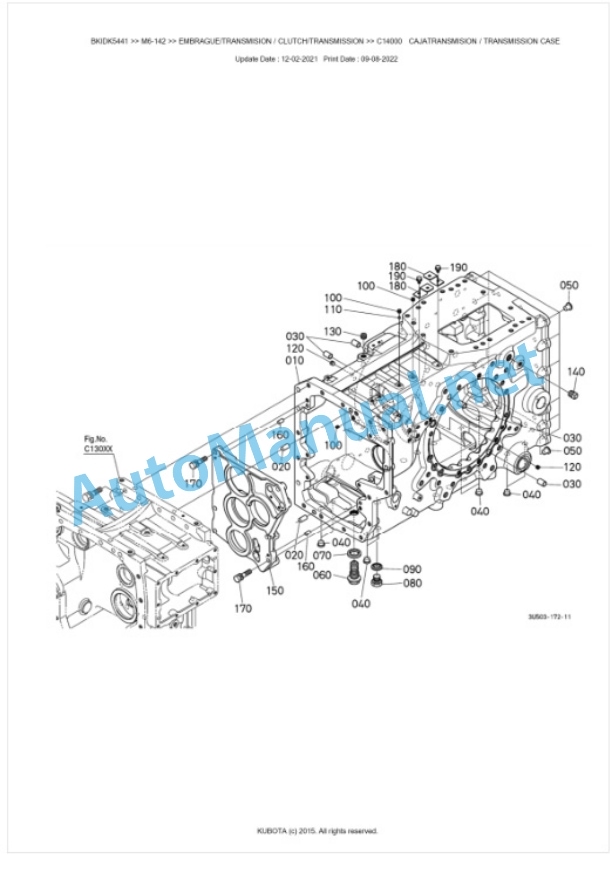 Kubota M6-122, M6-132, M6-142 Parts Manual PDF BKIDK5441-3