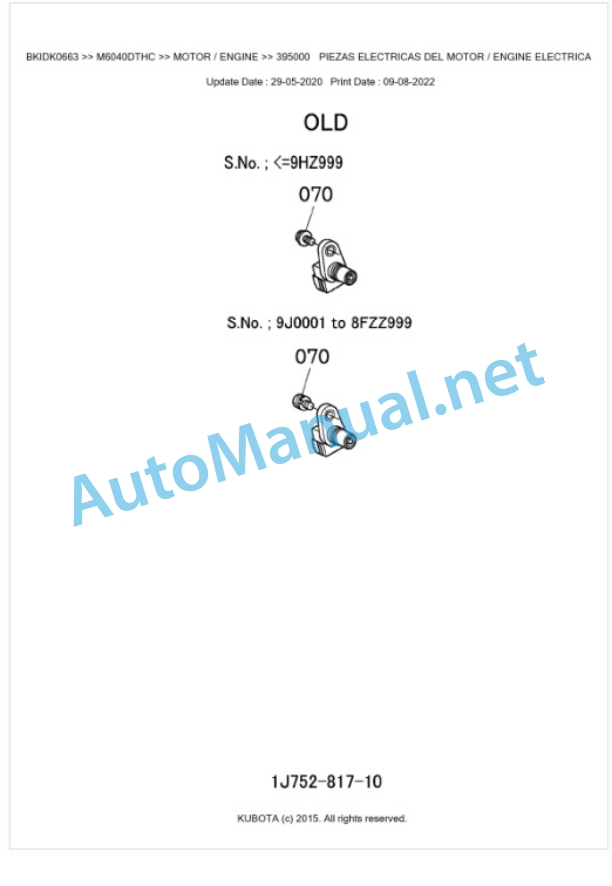 Kubota M6040C, M7040C Parts Manual PDF BKIDK0663-2