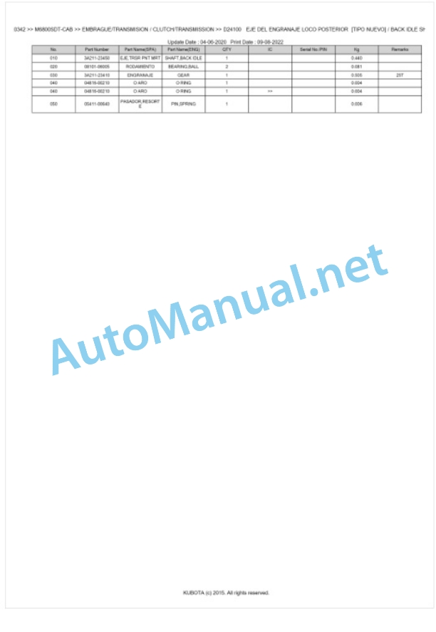 Kubota M6800SDT-CAB Parts Manual PDF BKIDK0342-3