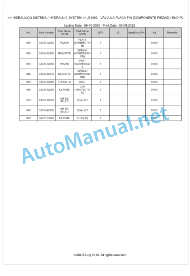 Kubota M7131, M7151, M7171 Parts Manual PDF BKIDK5137-4