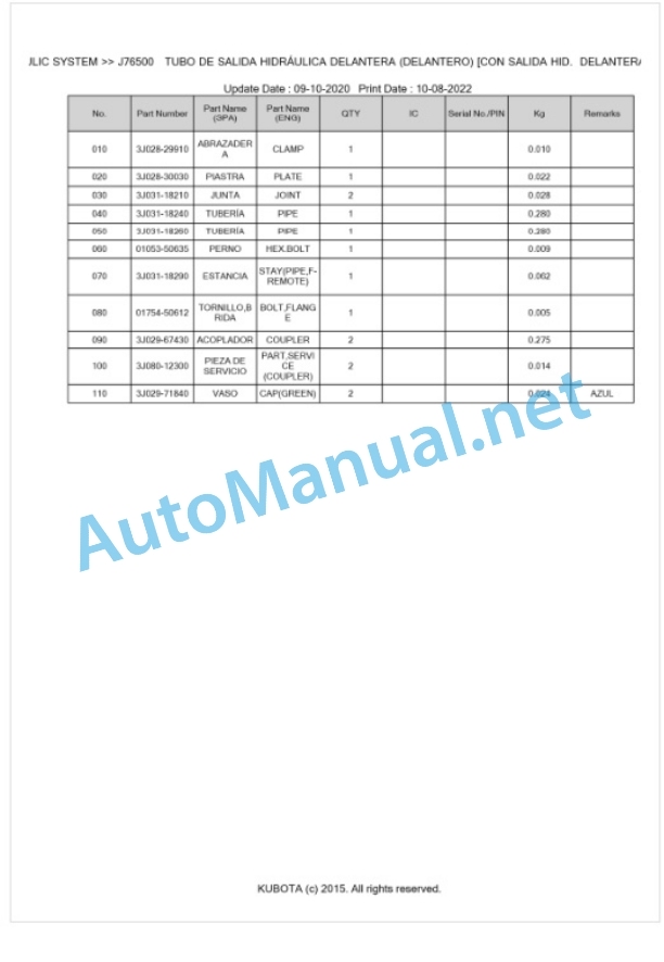 Kubota M7131, M7151, M7171 Parts Manual PDF BKIDK5138-4