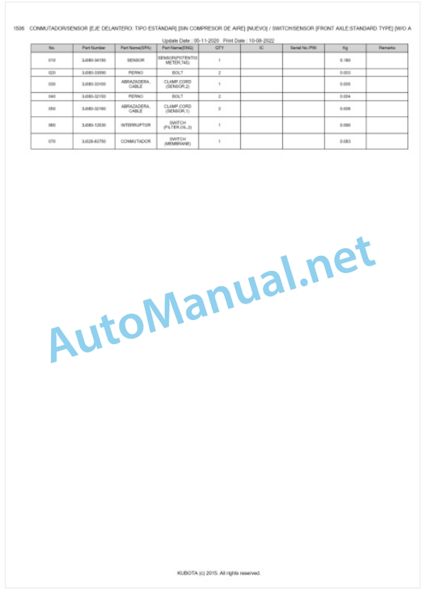 Kubota M7131, M7151, M7171 Parts Manual PDF BKIDK5363-2