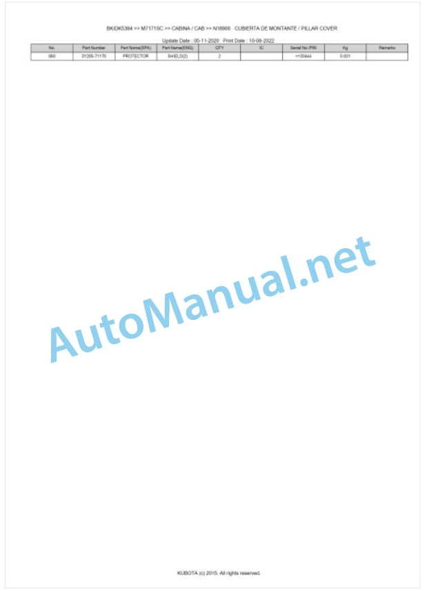 Kubota M7131, M7151, M7171 Parts Manual PDF BKIDK5364-5