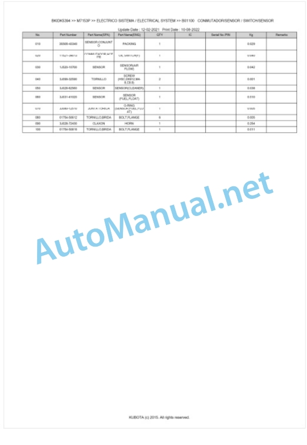 Kubota M7133, M7153, M7173 Parts Manual PDF BKIDK5394-2