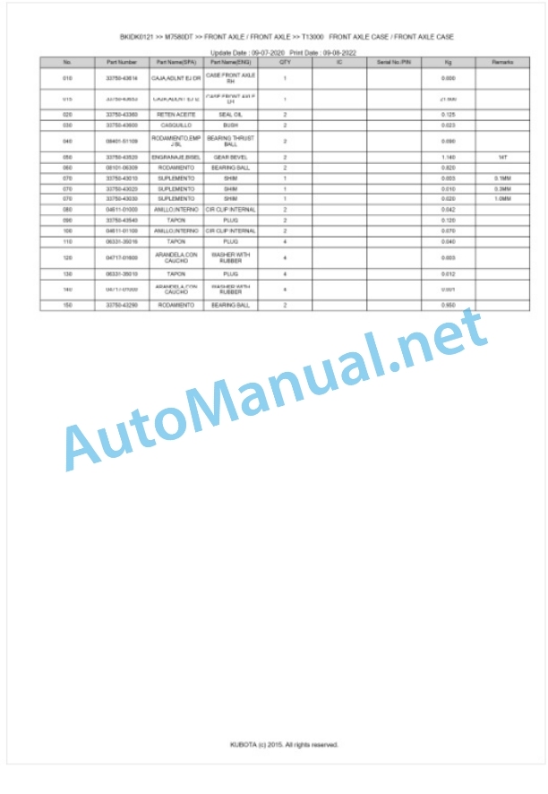 Kubota M7580DT Parts Manual PDF BKIDK0121-4