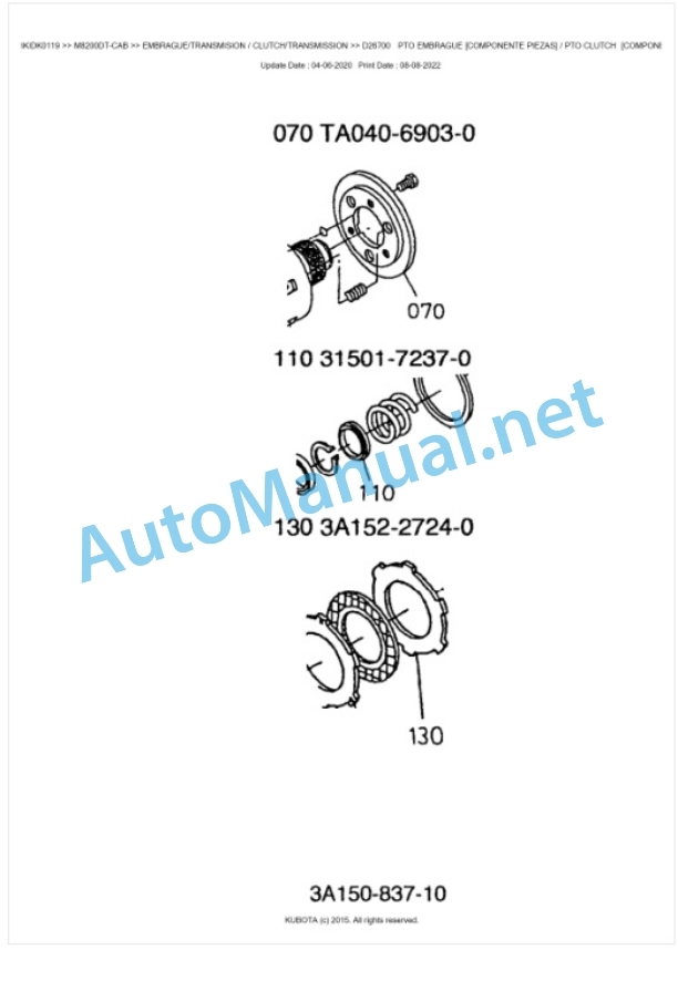 Kubota M8200, M9000 Parts Manual PDF BKIDK0119-3