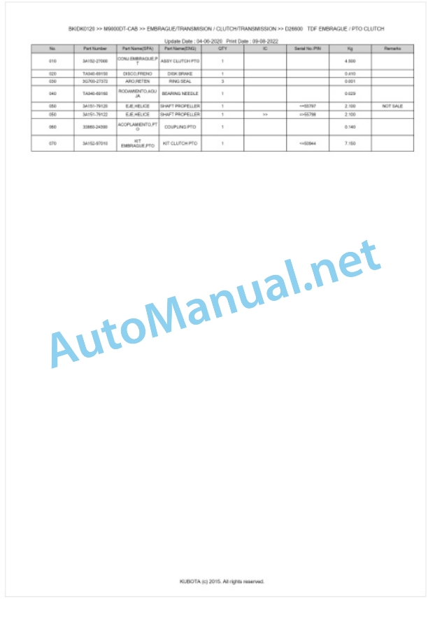 Kubota M8200, M9000 Parts Manual PDF BKIDK0120-3