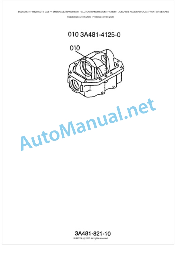 Kubota M8200SDTN-CAB Parts Manual PDF BKIDK0463-3