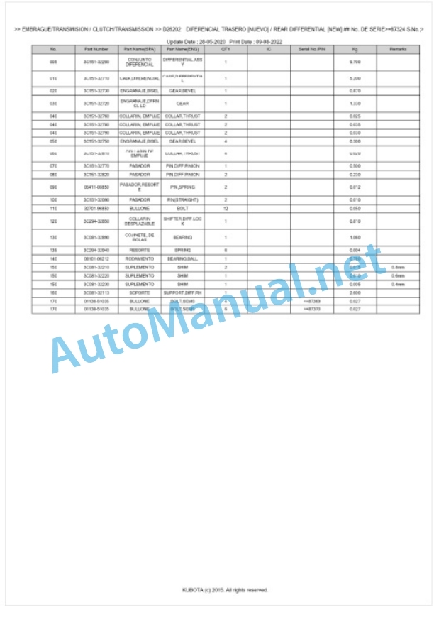 Kubota M8540, M9540 Parts Manual PDF BKIDK0658-3