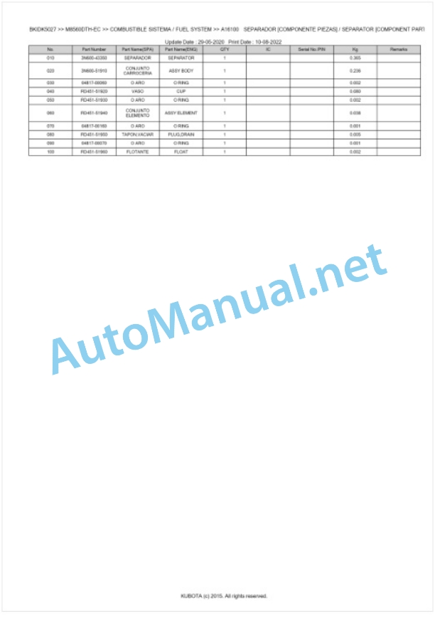 Kubota M8560, M9960 Parts Manual PDF BKIDK5027-2