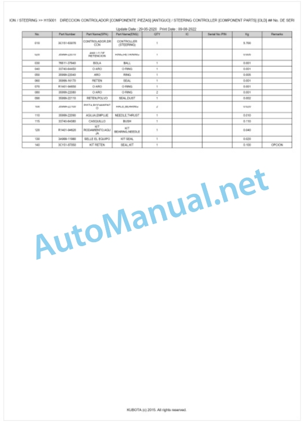 Kubota M8560, M9960 Parts Manual PDF BKIDK5031-4