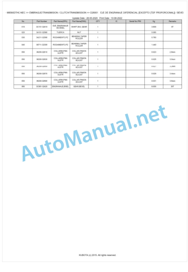 Kubota M8560C Parts Manual PDF BKIDK5037-3