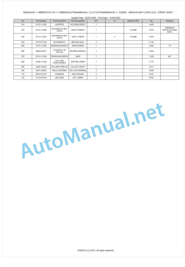 Kubota M8560C Parts Manual PDF BKIDK5038-3