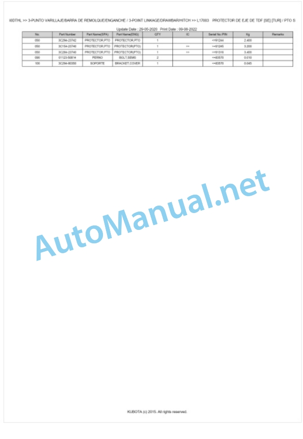 Kubota M9540DTHL Parts Manual PDF BKIDK0660-5