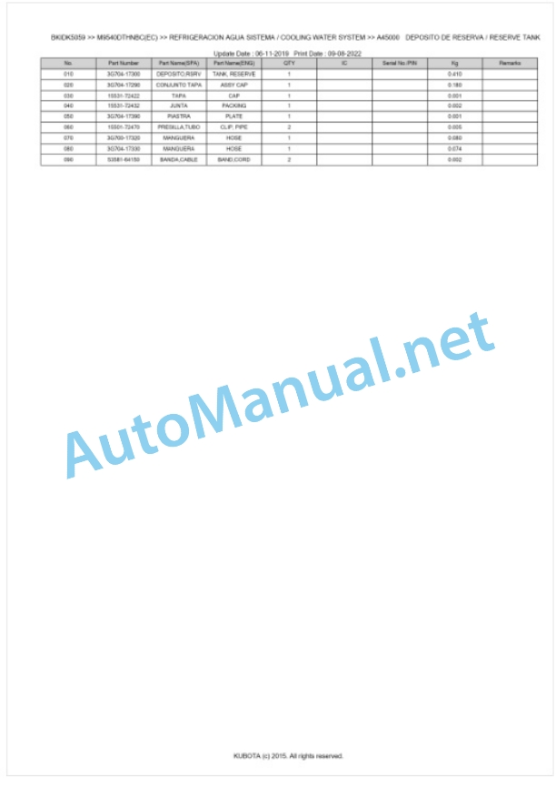 Kubota M9540DTHNBC Parts Manual PDF BKIDK5059-2