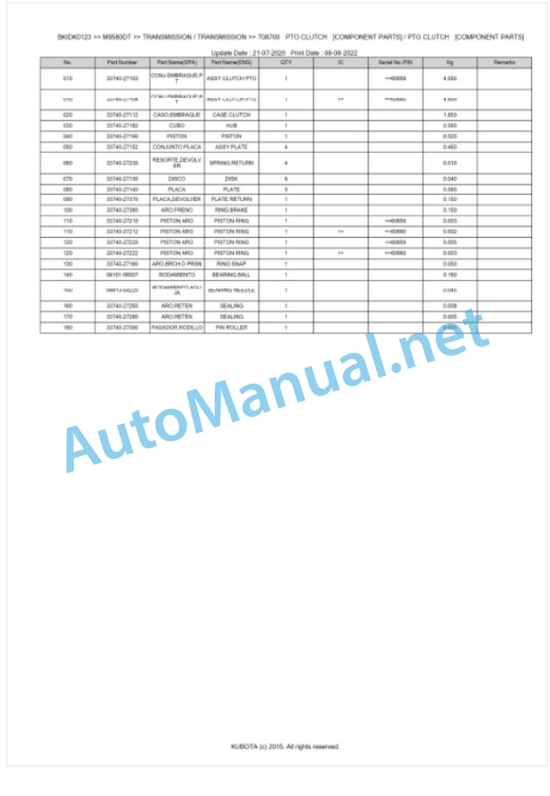 Kubota M9580DT Parts Manual PDF BKIDK0123-3