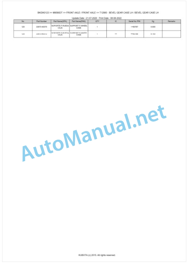 Kubota M9580DT Parts Manual PDF BKIDK0123-4