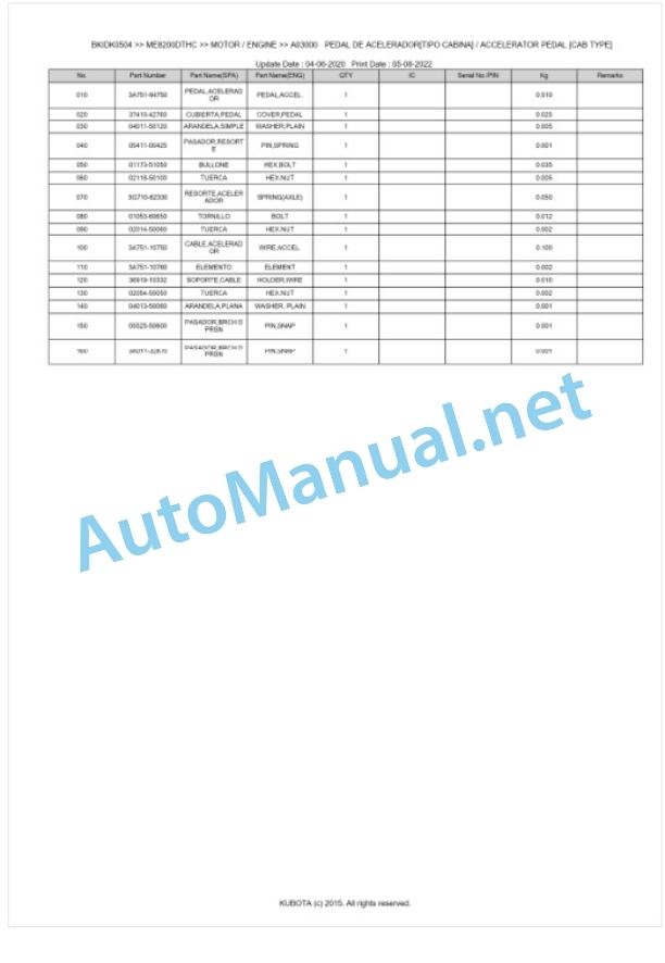 Kubota ME8200DTHC, ME9000DTHC Parts Manual PDF BKIDK0504-2