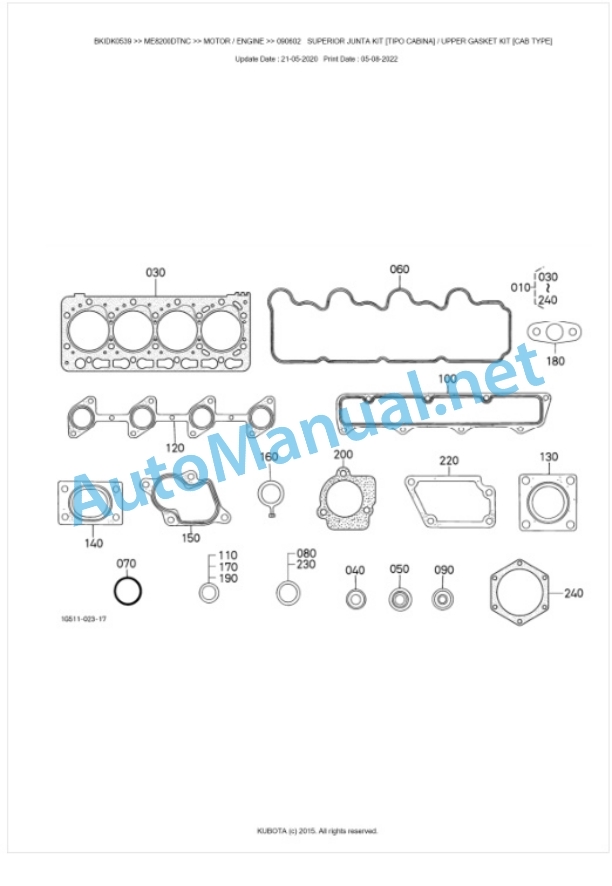 Kubota ME8200DTNC Parts Manual PDF BKIDK0539-2