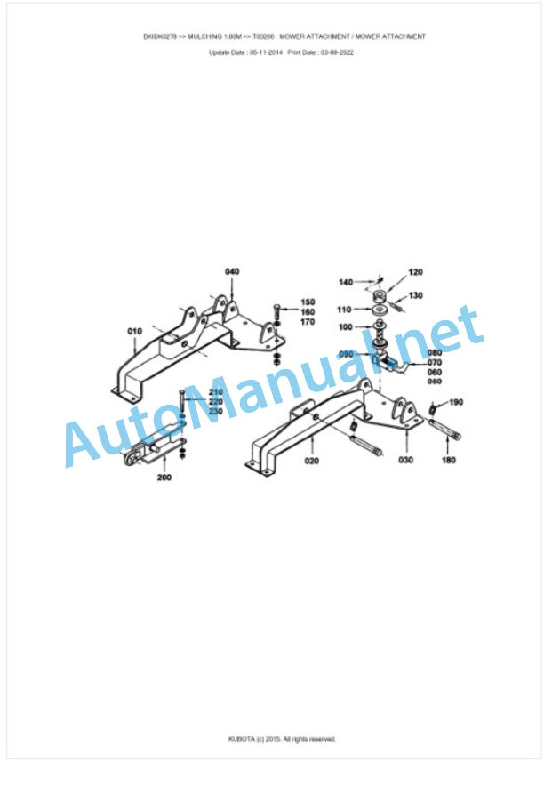 Kubota MULCHING 1.80M Parts Manual PDF BKIDK0278-2