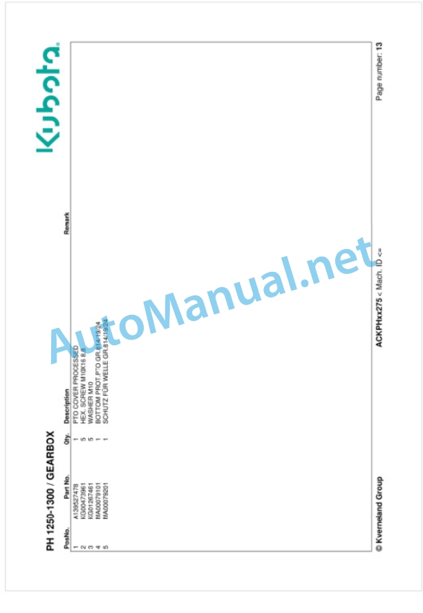 Kubota PH 1250-1300 Parts Manual PDF-2