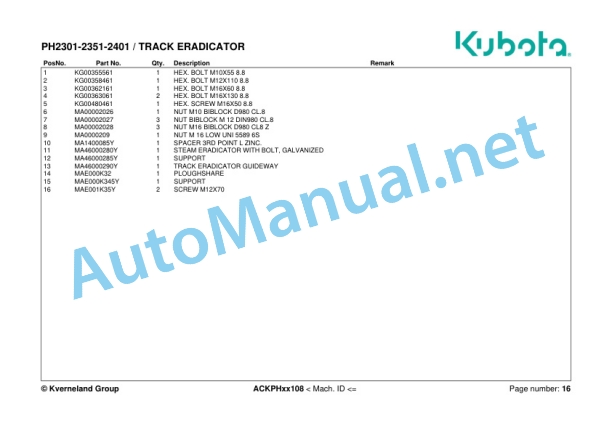 Kubota PH2301, PH2351, PH2401 Parts Manual PDF-2