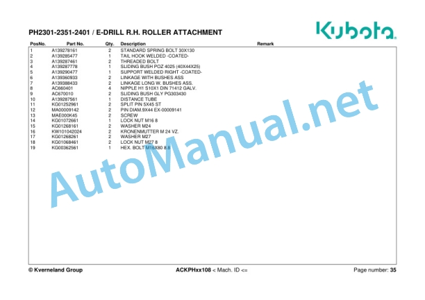 Kubota PH2301, PH2351, PH2401 Parts Manual PDF-3