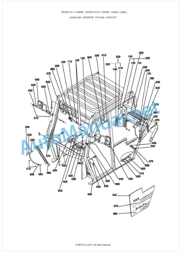 Kubota R310 Series CABINE Parts Manual PDF BKIDA0179-2