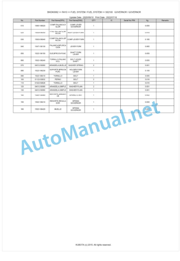 Kubota R410 Parts Manual PDF BKIDK0062-2