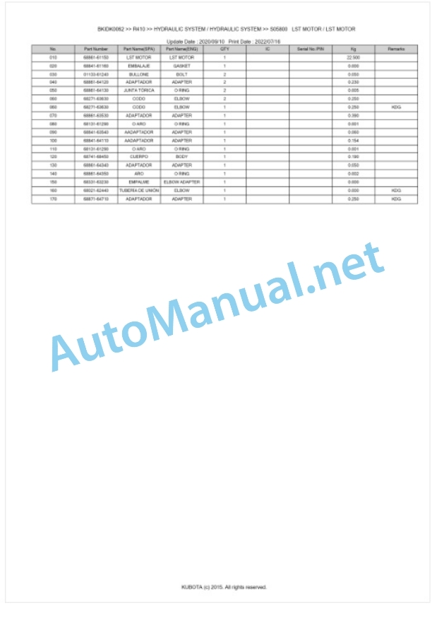 Kubota R410 Parts Manual PDF BKIDK0062-4