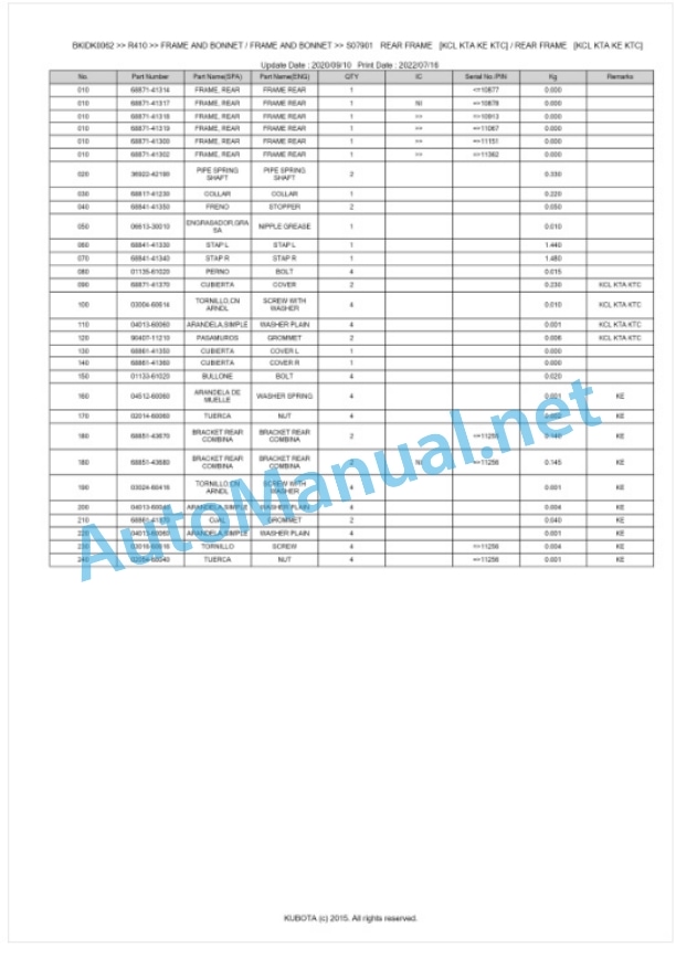 Kubota R410 Parts Manual PDF BKIDK0062-5