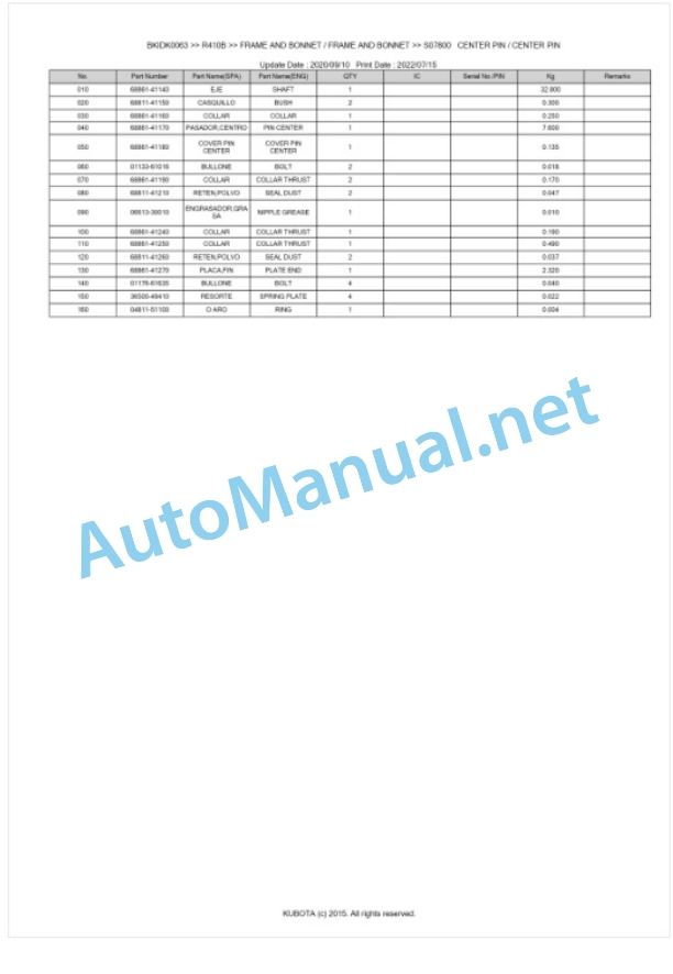 Kubota R410B Parts Manual PDF BKIDK0063-4