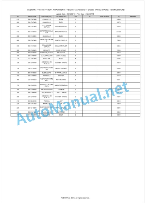 Kubota R410B Parts Manual PDF BKIDK0063-5