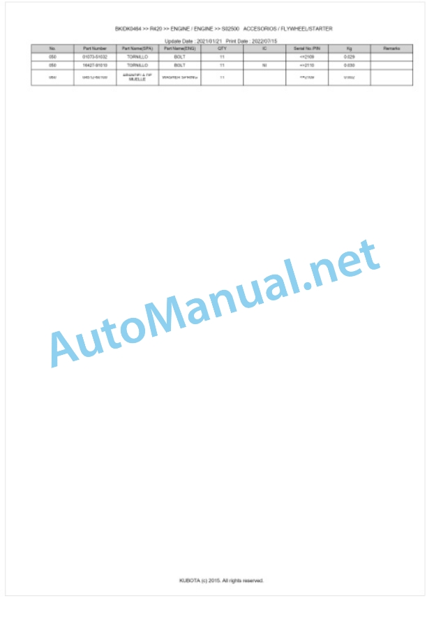 Kubota R420 Parts Manual PDF BKIDK0464-2