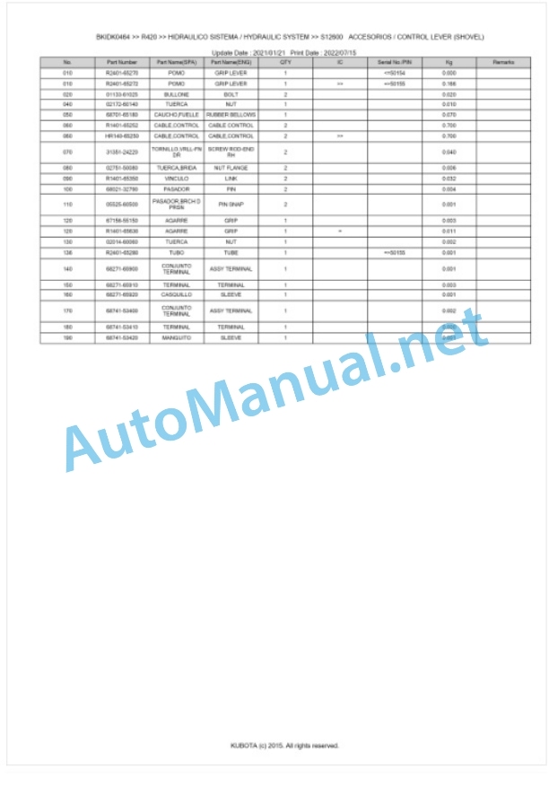 Kubota R420 Parts Manual PDF BKIDK0464-5