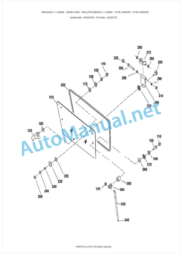 Kubota R420 - R520 (FRITZMEIER) Series CABINE Parts Manual PDF BIKDK0445-4