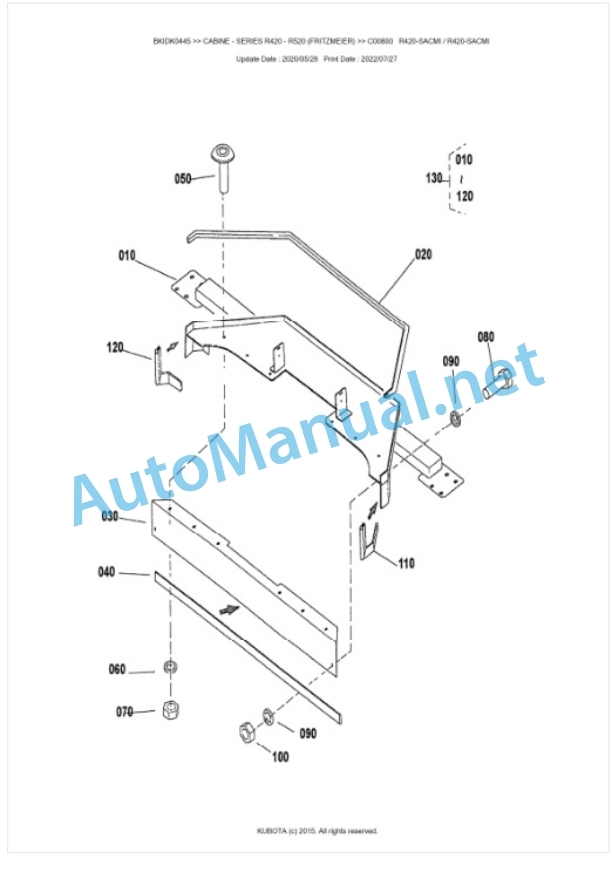 Kubota R420 - R520 (FRITZMEIER) Series CABINE Parts Manual PDF BIKDK0445-5