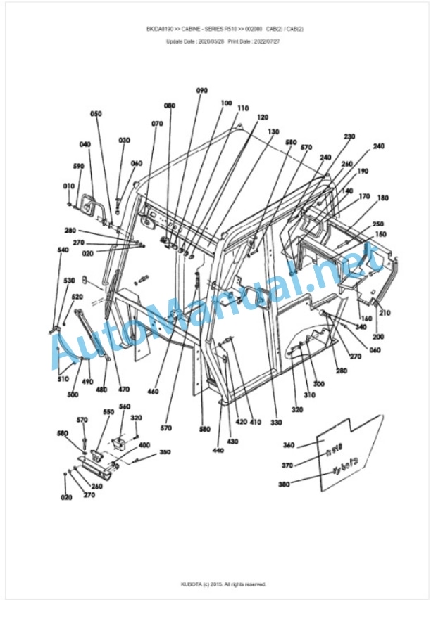 Kubota R510 Series CABINE Parts Manual PDF BKIDA0190-2