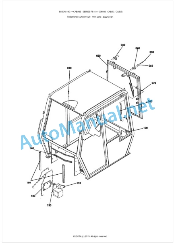 Kubota R510 Series CABINE Parts Manual PDF BKIDA0190-4