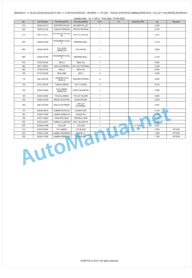 Kubota RC42-GZD(E) (R)(GZD15-HD) Parts Manual PDF BKIDK0531-3