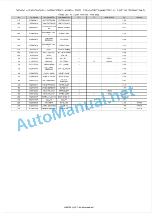 Kubota RC42GZD-II(E)(R) Parts Manual PDF BKIDK0545-3